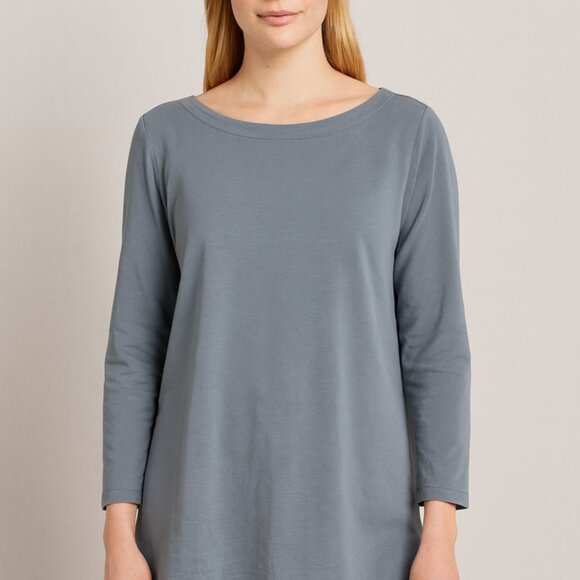 PURE JILL Affinity Stretch Tunic Blue L Tall Jersey Knit Soft Terry Lounge Shrt - Picture 1 of 4